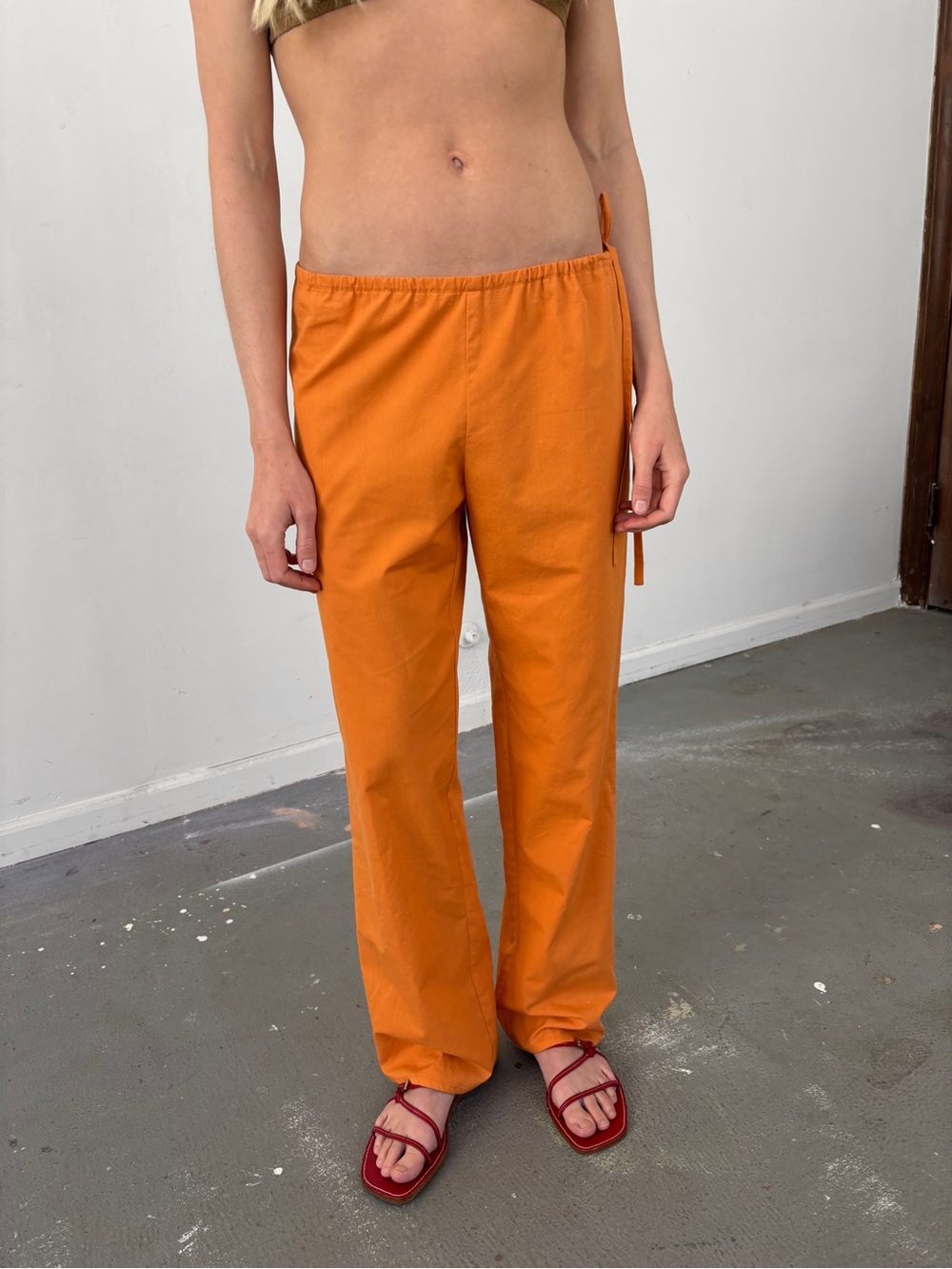 BROOKE CALLAHAN Orange 100% Cotton Tie Waist Pants Size Medium VGUC